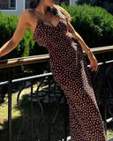 SEAME - Eloise Women's Dress - Sleeveless Polka Dot Suspender with Layered Design Brown XS