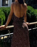 SEAME - Eloise Women's Dress - Sleeveless Polka Dot Suspender with Layered Design Brown XS
