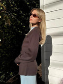SEAME - Hazel Waisted V - Neck Cardigan Chocolate S