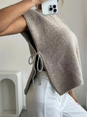 SEAME - Lauren Knitted Pullover Top with Bows Beige S